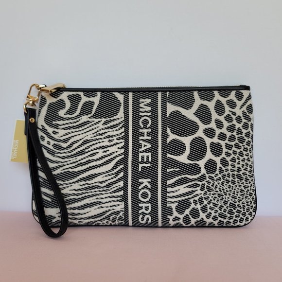 MICHAEL KORS Jet Set Charm Signature Logo Wristlet/Pouch- Black Multi - Picture 1 of 16